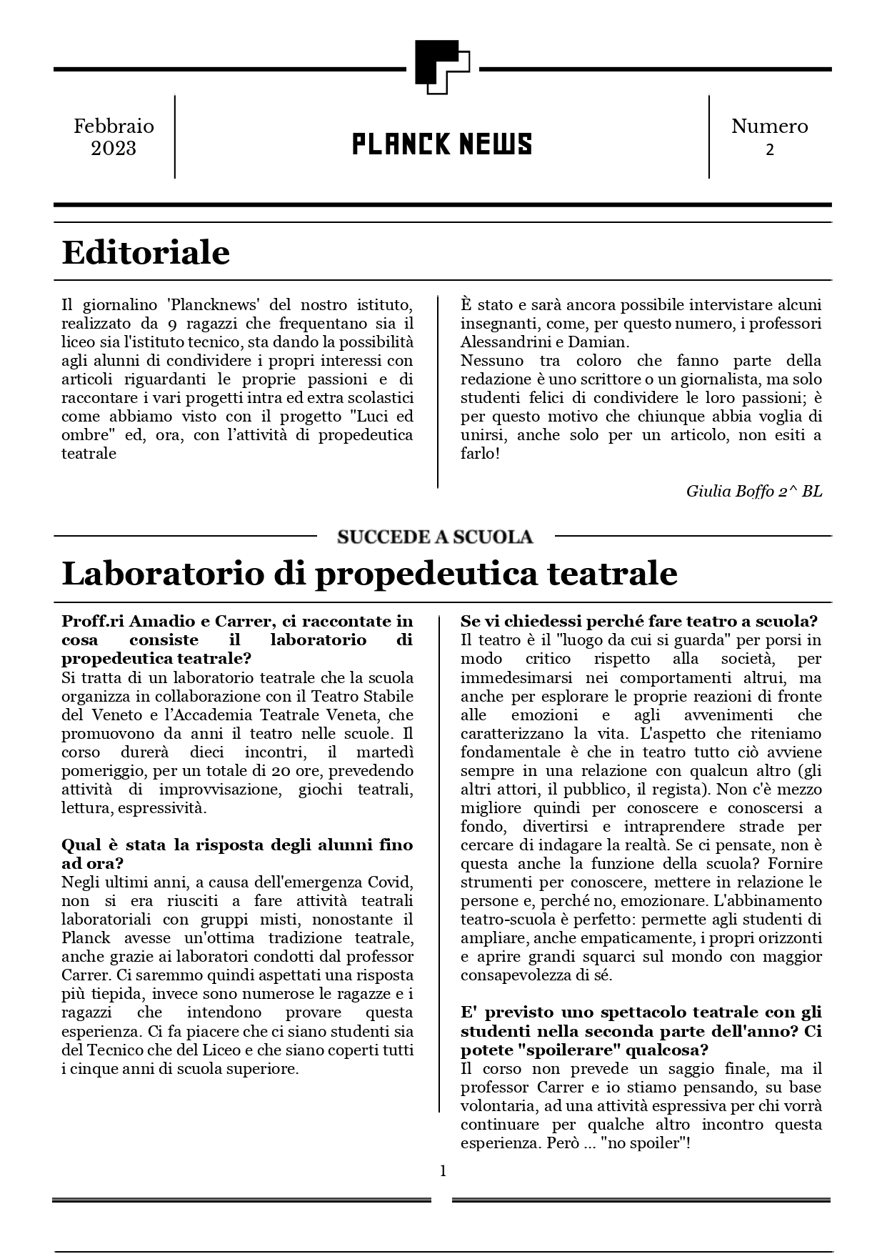 EDIZIONE FEBBRAIO PLANCK NEWS