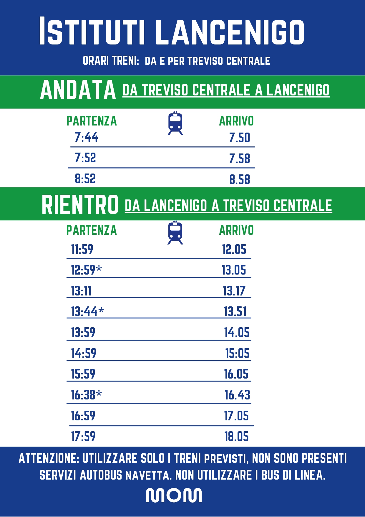 MOM Istituti Lancenigo - Orari treni da e per Treviso centrale 
